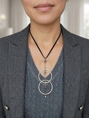 MIXIT Triple Circle Pendant Wuth Gray Pearls Cord Necklace